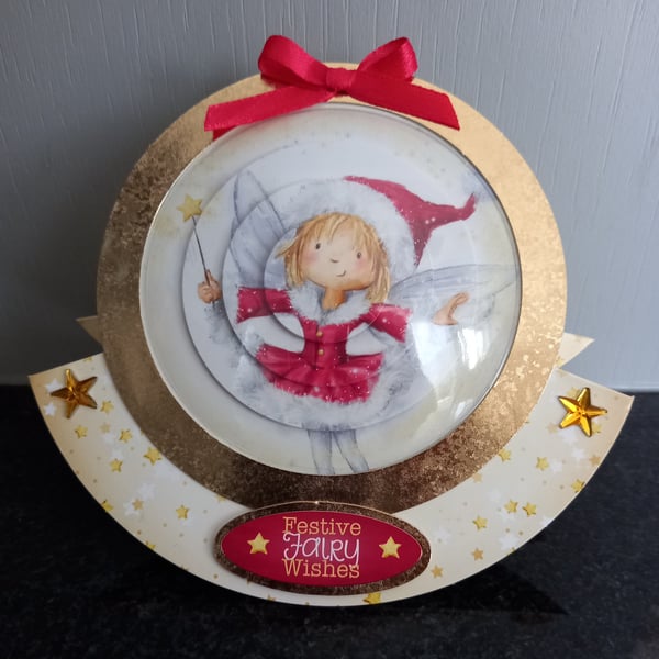 Festive Fairy snowglobe style Christmas rocker card, handmade