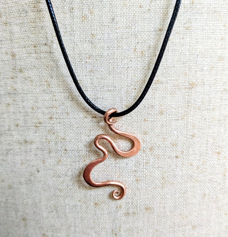 Handmade Copper Art Nouveau Pendant on Black Cotton Cord