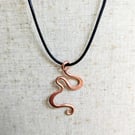 Handmade Copper Art Nouveau Pendant on Black Cotton Cord
