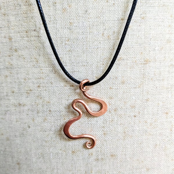 Handmade Copper Art Nouveau Pendant on Black Cotton Cord