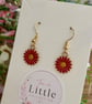 Red Flower Dangle Earrings, Enamel Floral Charms, Handmade Jewellery - Image 3