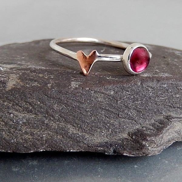 STERLING SILVER garnet heart ring, Handmade Urban Jewellery