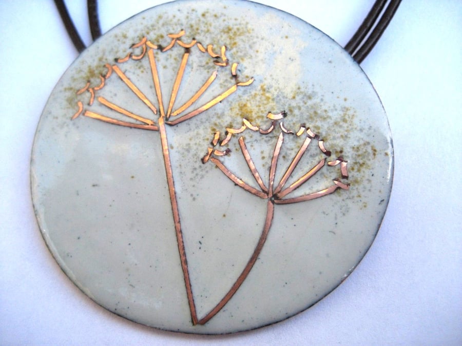 Cow Parsley enamelled necklace with copper wirework
