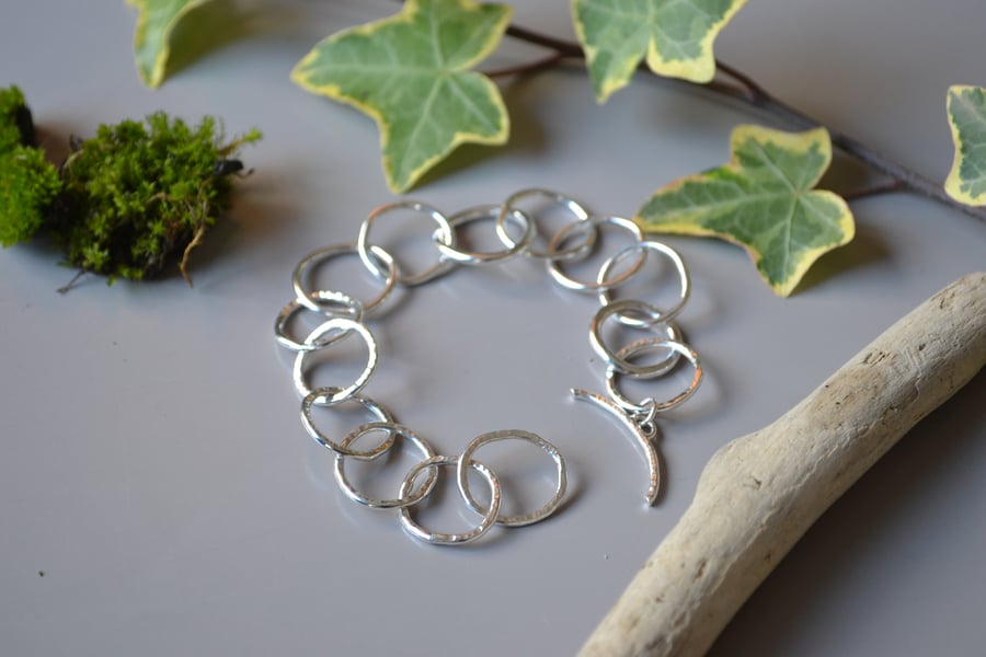 Silver Round link Bracelet, 925 sterling silver, gift for her, handmade, katie g