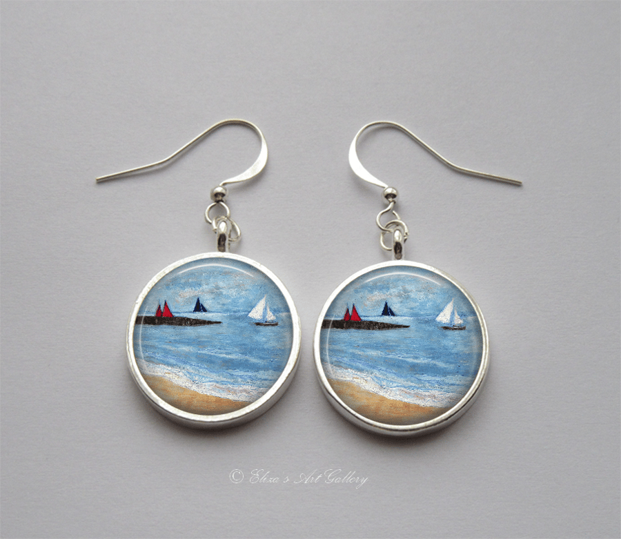 Silver Plated Sailing Boat Art Earrings