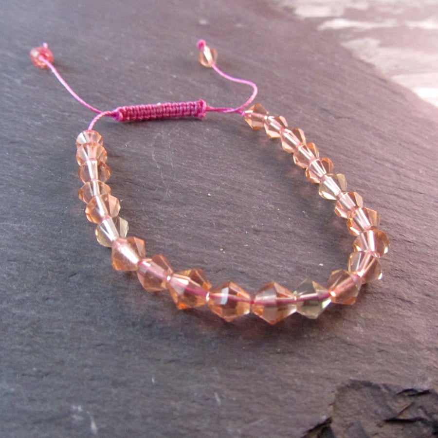 Pink Adjustable Bracelet, Glass Bead Bracelet