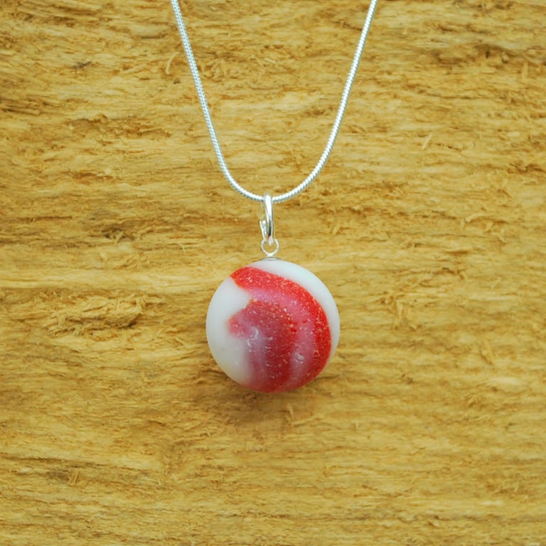 Red and white sea glass marble pendant