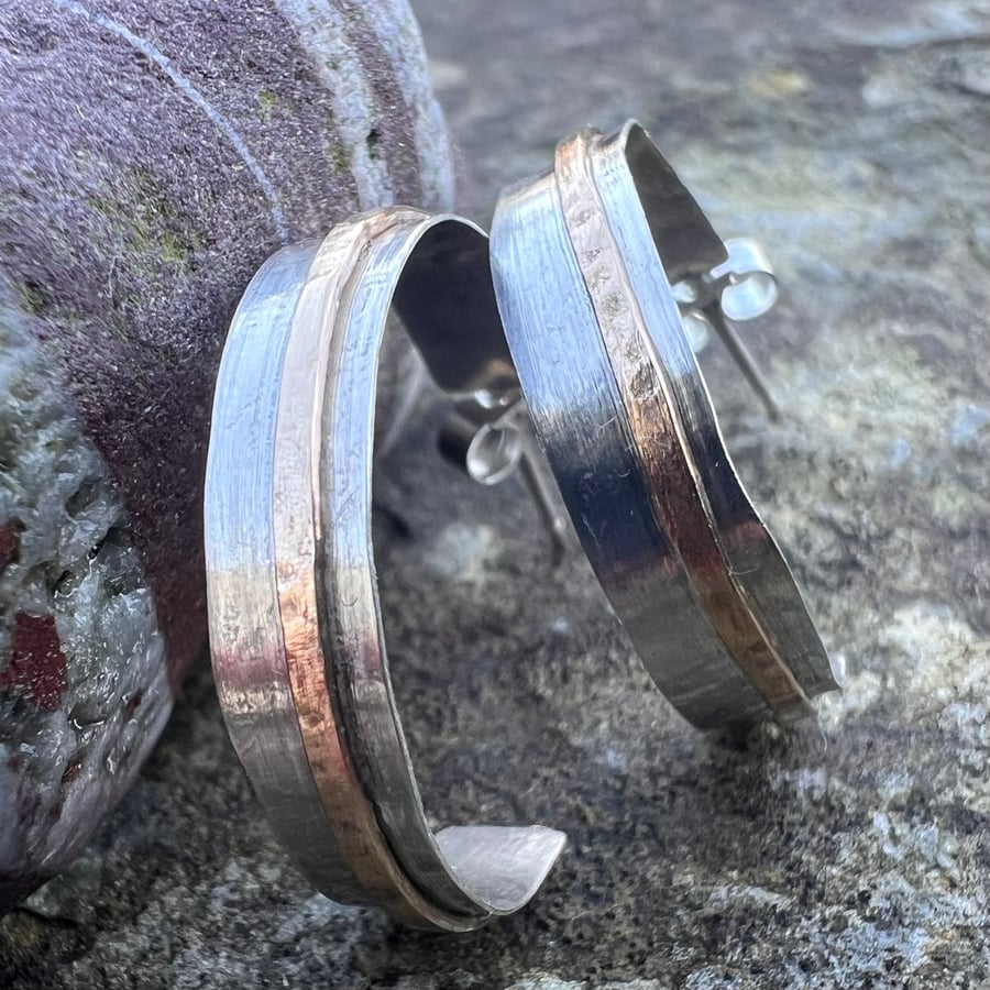 Silver and gold Hoop Stud Earrings