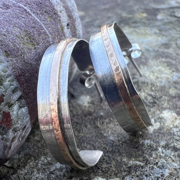 Silver and gold Hoop Stud Earrings