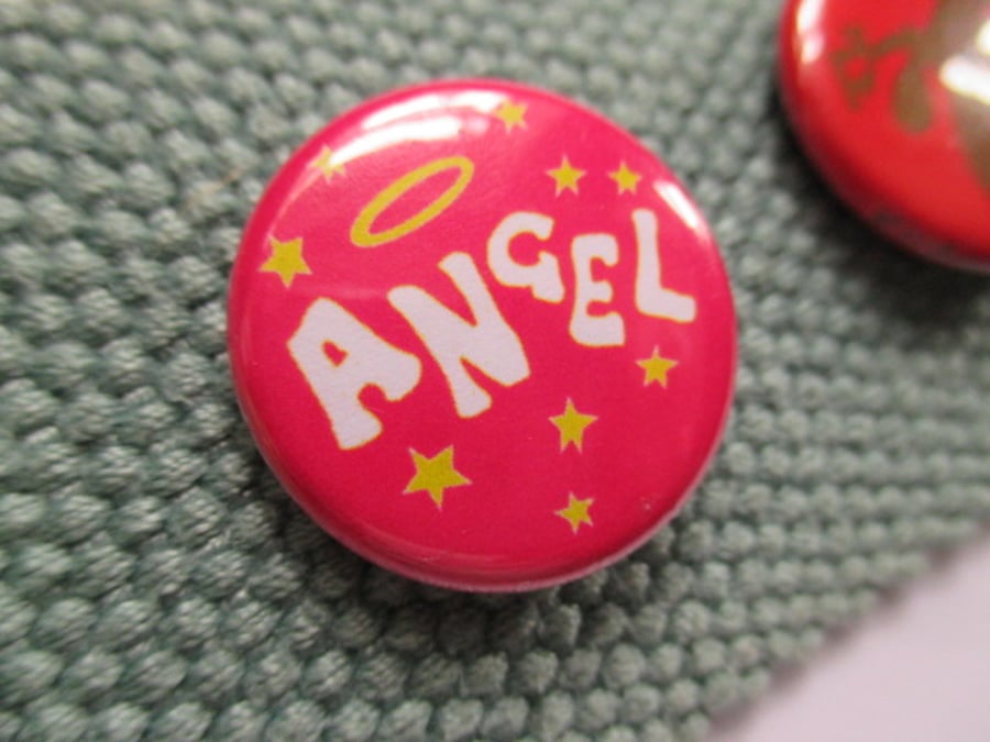 Angel pin badge button, pink, Back to school Christmas, stocking filler gift