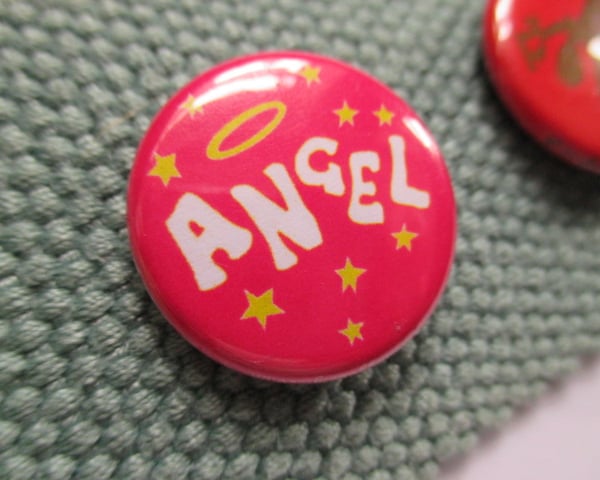Angel pin badge button, pink, Back to school Christmas, stocking filler gift