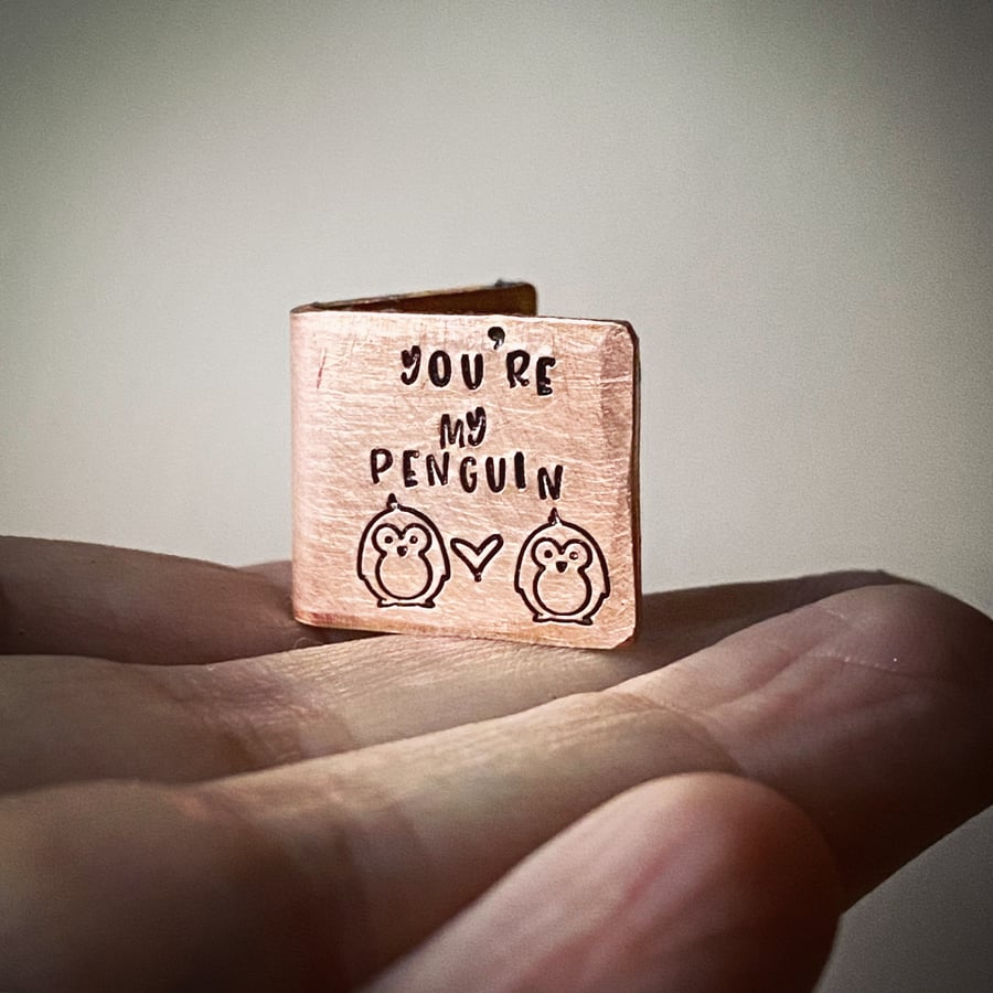 Personalised Your My Penguin 8 year bronze wedding anniversary miniature card