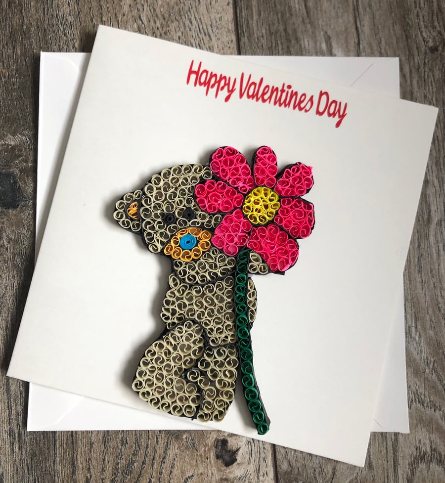 Stunning handmade quilled teddy Valentines Card