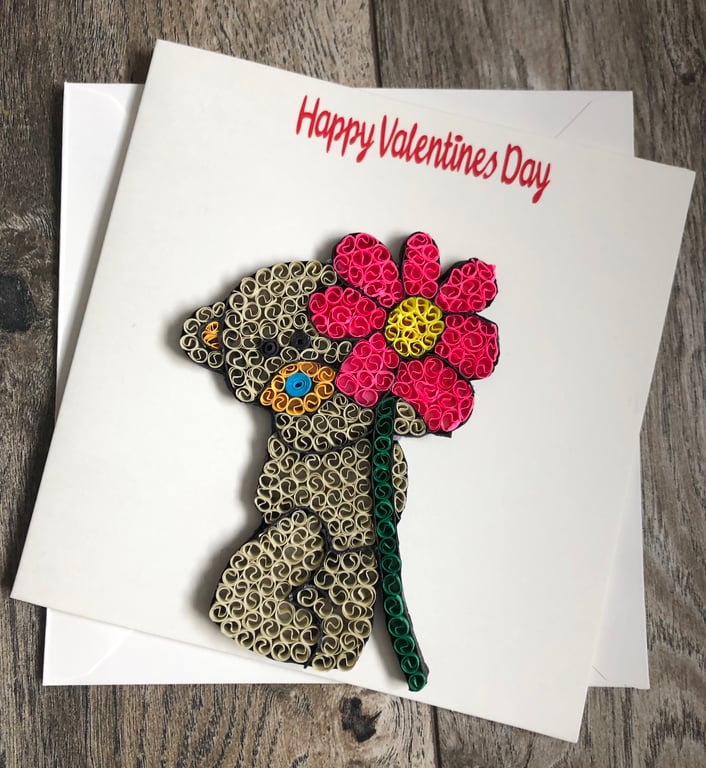Stunning handmade quilled teddy Valentines Card