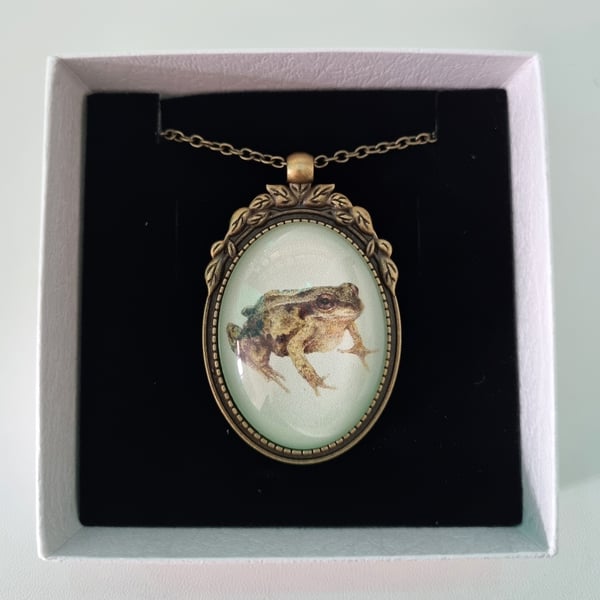 Frog Pendant Necklace - Bronze Leaf Style 