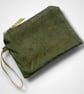 Lotus Flower Velvet Pouch, Olive Green Small Makeup Bag, Hand Printed Gift  - Image 3