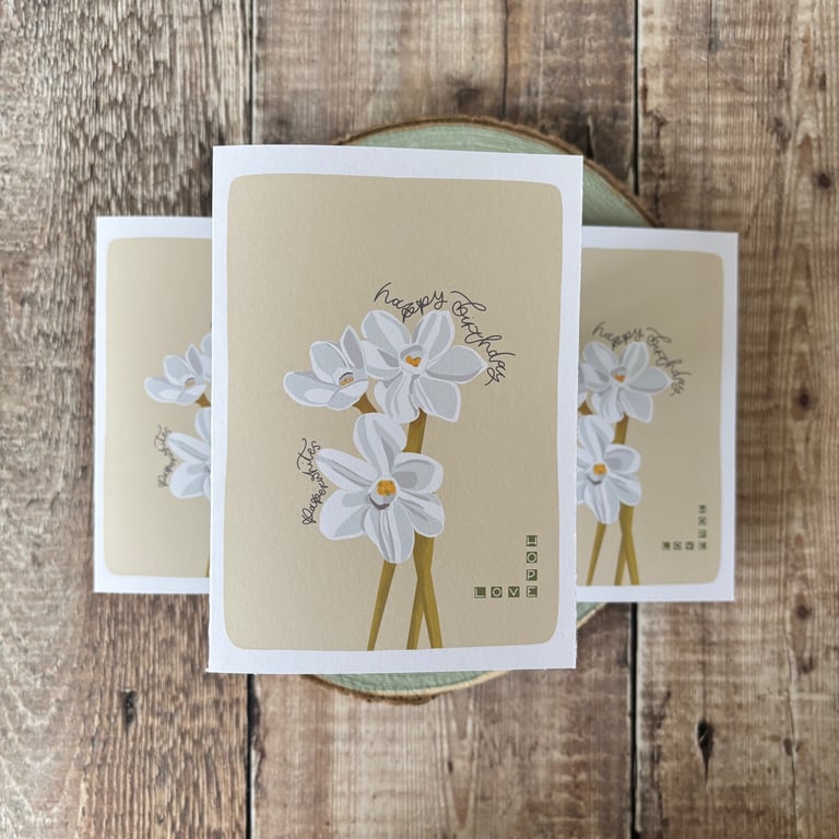 December Birth Flower Card, Paperwhites, Birthday Card, Floral Greeting Cards, B