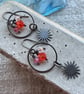 Antique Finish Crystal Dangle Earrings With Crystals in Hyacinth Orange and Pink - Image 4