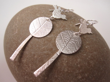 Bird & Tree Earrings  - Silver jewellery. Drop Earring. Handmade Metalsmith.