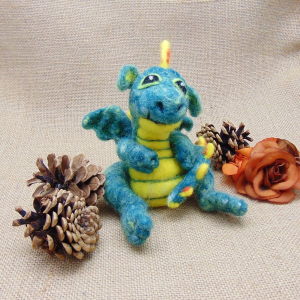 Baby Dragon Figurine, Soft Dragon Sculpture, Felted Cute Little Dragon