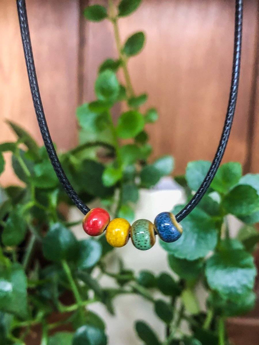Ceramic Beaded Necklaces - Red, Green, Yellow & Blue