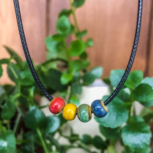Ceramic Beaded Necklaces - Red, Green, Yellow & Blue