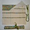 Knitting Needle Roll in Sewing Print  Fabric  with 3 Pairs Bamboo Needles