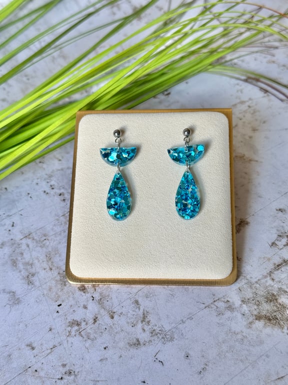 Ice Blue Confetti Acrylic Elegant Drop Earrings