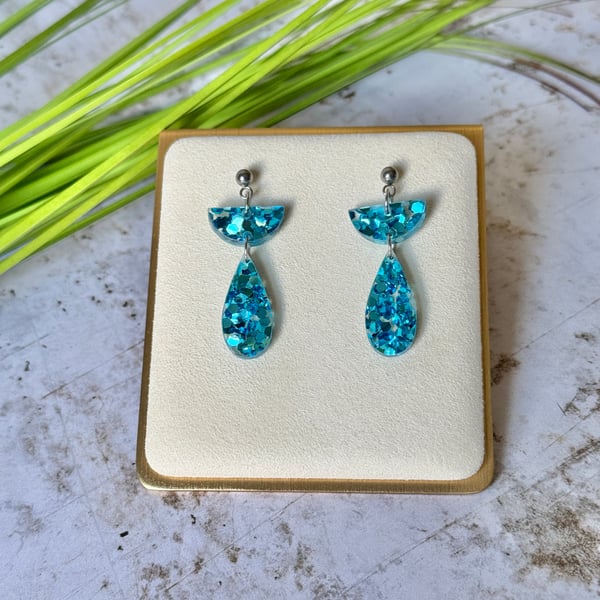 Ice Blue Confetti Acrylic Elegant Drop Earrings