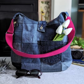 Denim Bag - Eco-conscious Patchwork Denim Hobo Cross Body Shoulder Bag