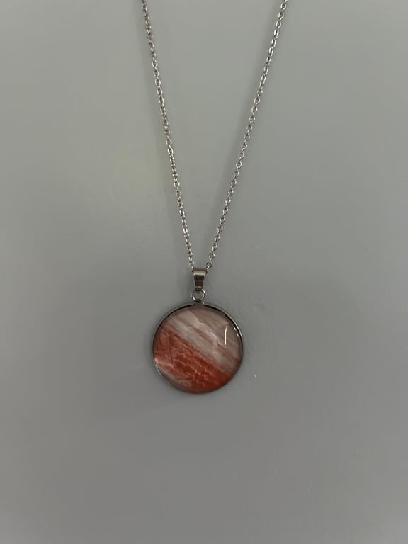 Stainless steel necklace with hand-painted acrylic design