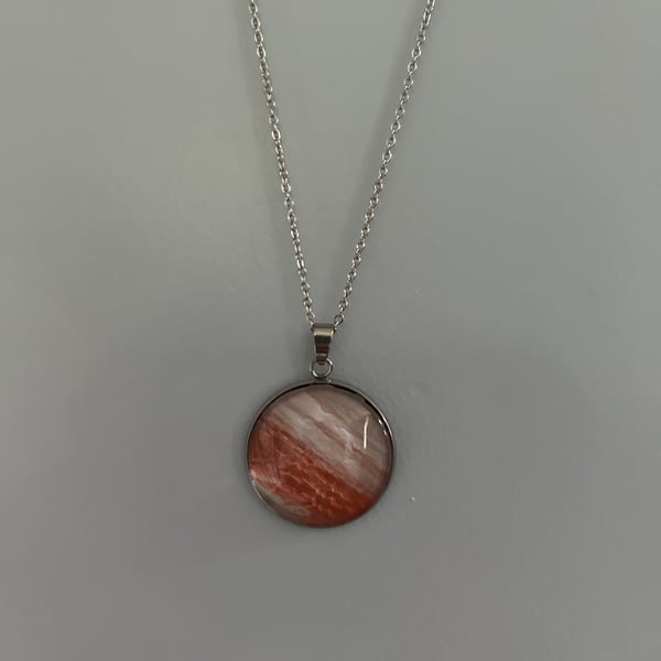 Stainless steel necklace with hand-painted acrylic design