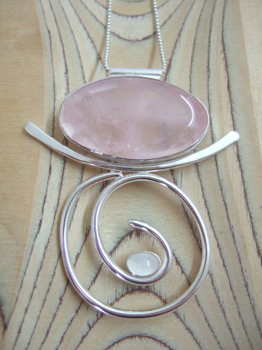 Sterling Silver Rose Quartz and Moonstone Spiral Pendant