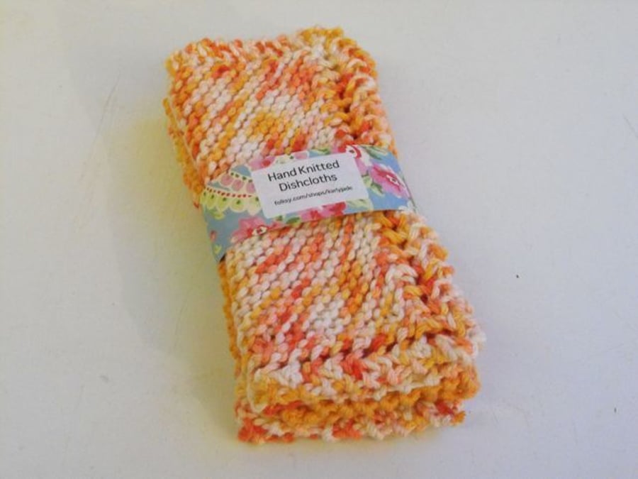 Hand knitted cotton dishcloths: set of 3