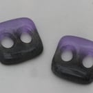 Handmade pair of cast glass buttons - Square lilac grey jelly