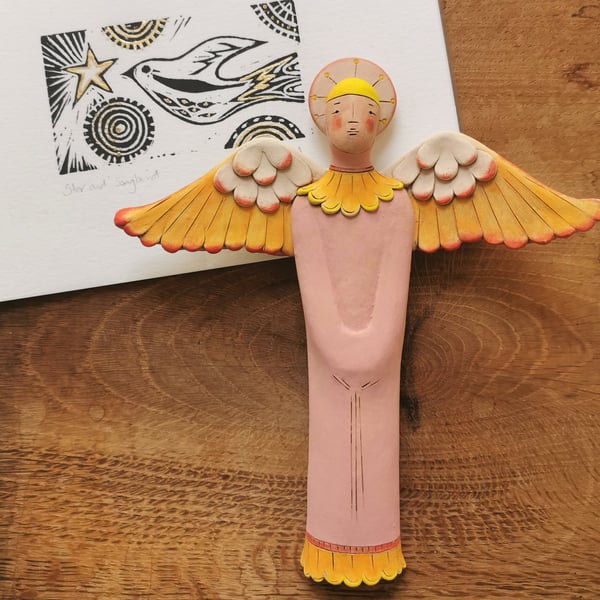 Ceramic Angel - Spring- ceramic wall art - angel art - spring colours