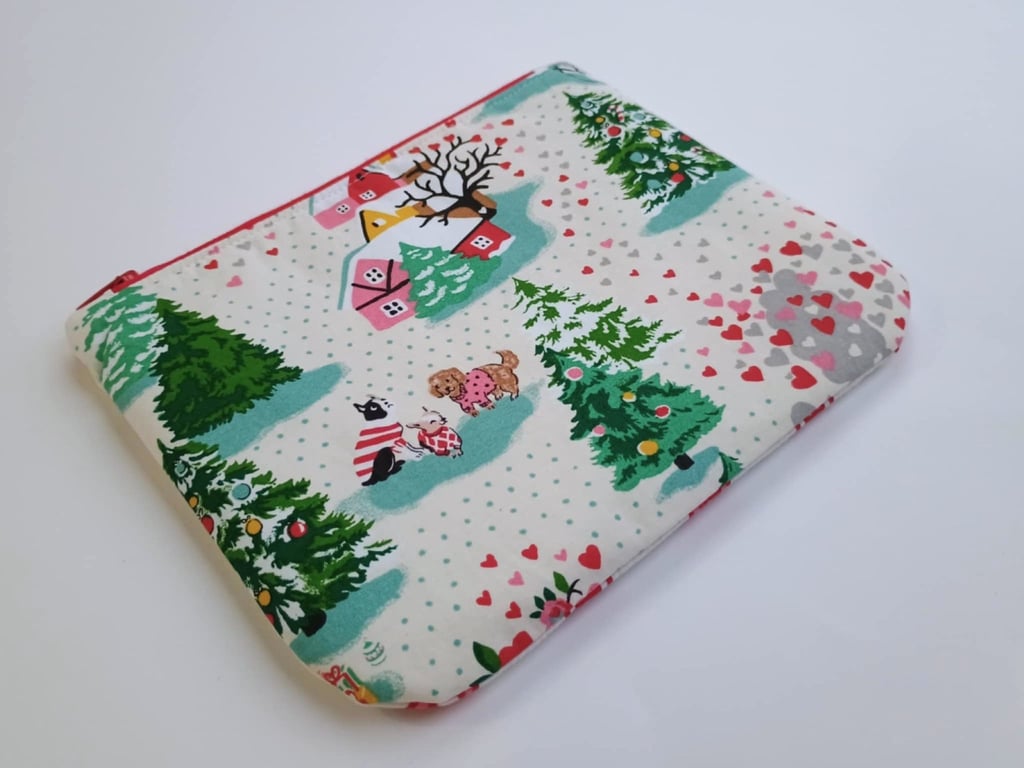 Christmas zipped pouch bag - Dogs in Christmas Jumpers - Romantic winter scene