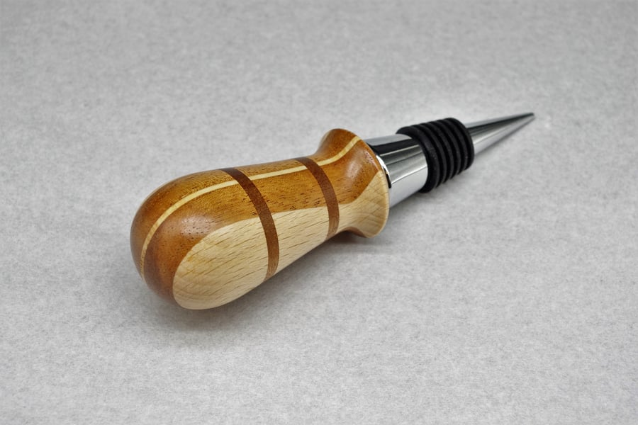 Hand Turned Wooden Bottle Stopper. Mixed Woods.