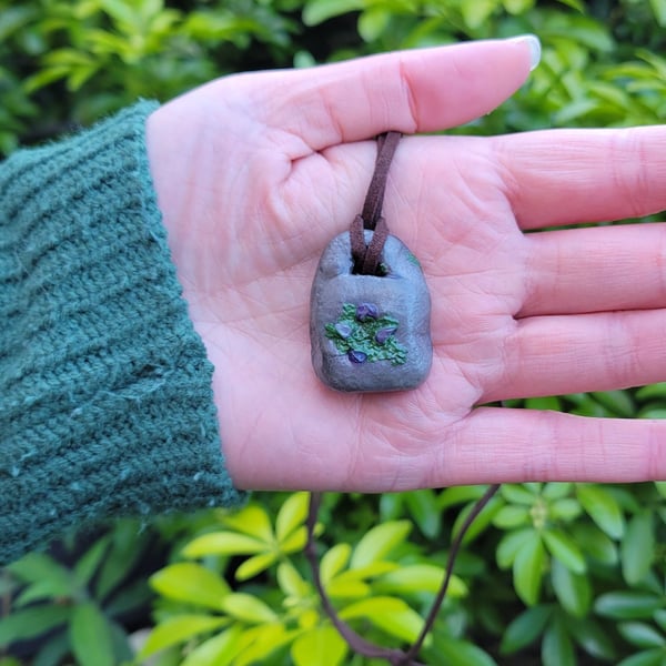 Polymer Clay Pendant, Realistic Stone Necklace, Amethyst Gemstone Jewellery