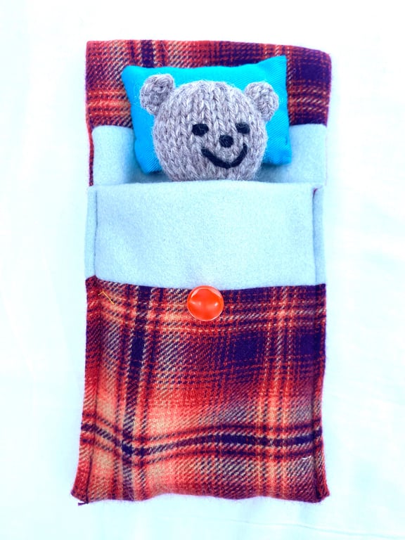 Hand knitted keep sake bear, postable gift