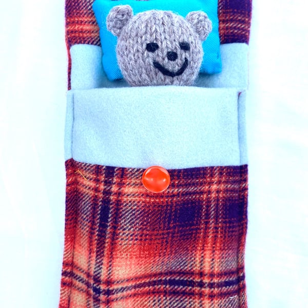 Hand knitted keep sake bear, postable gift