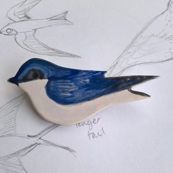 Swallow Bird ceramic Brooch