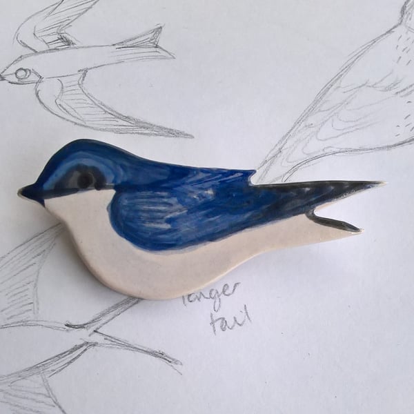 Swallow Bird ceramic Brooch