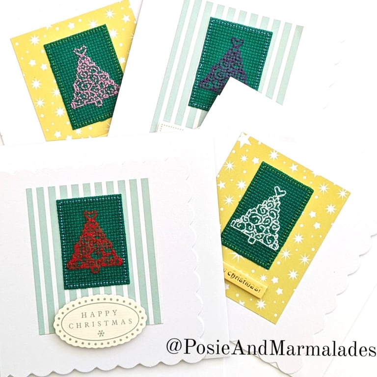 Christmas Tree Cross Stitch Christmas Cards Set of 4 