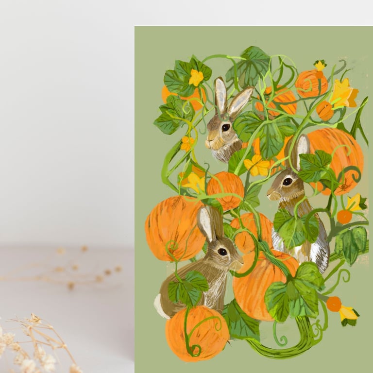 Rabbit pumpkin wildlife blank card
