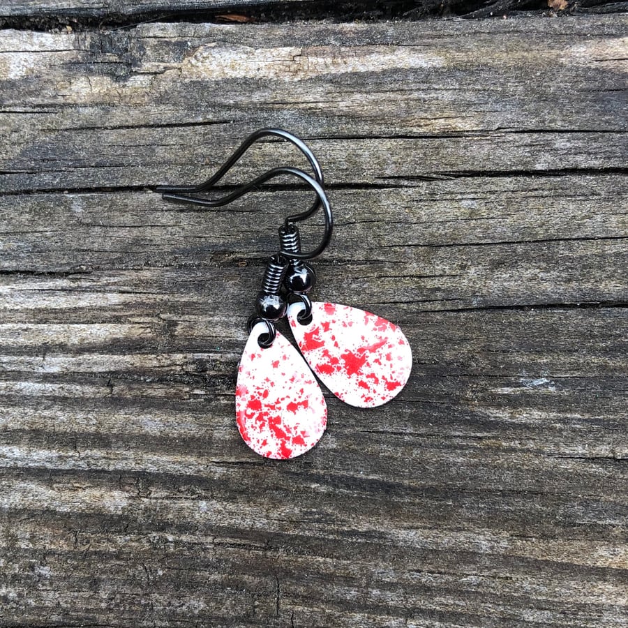 ‘Red Fairy Dust’ Enamel Teardrop Earrings. Sterling silver upgrade available. 