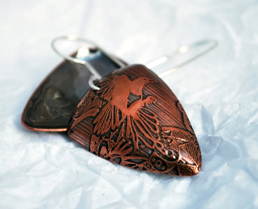 Magpie Triangle Shape Copper and Silver Earrings
