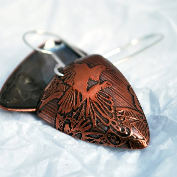 Magpie Triangle Shape Copper and Silver Earrings