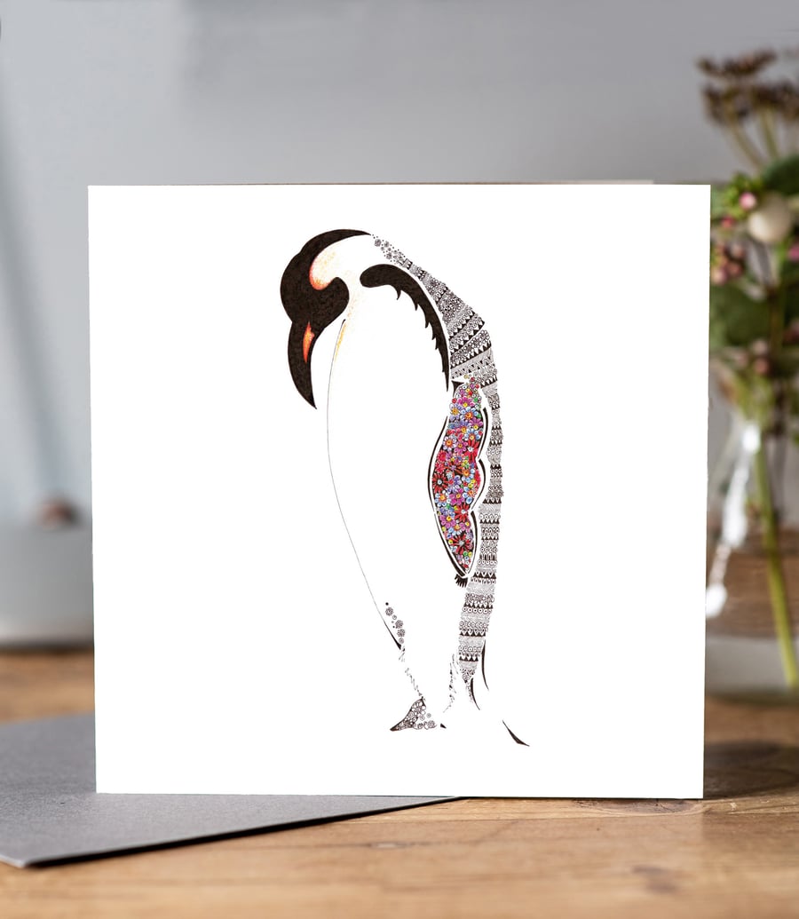 Beautiful Floral Penquin Greeting card