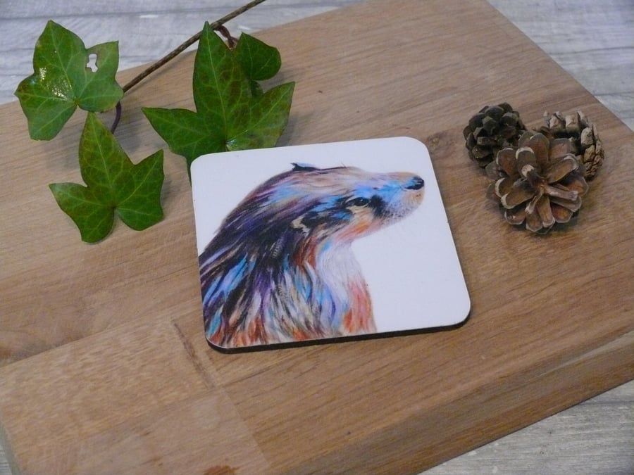 'Purdy' the otter, cork backed coaster